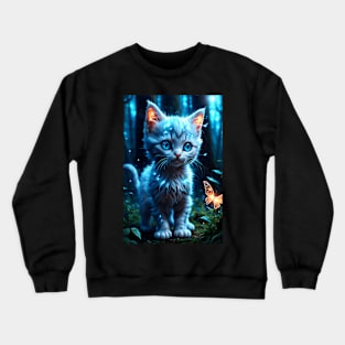 A Cat looks at a luminous butterfly Crewneck Sweatshirt